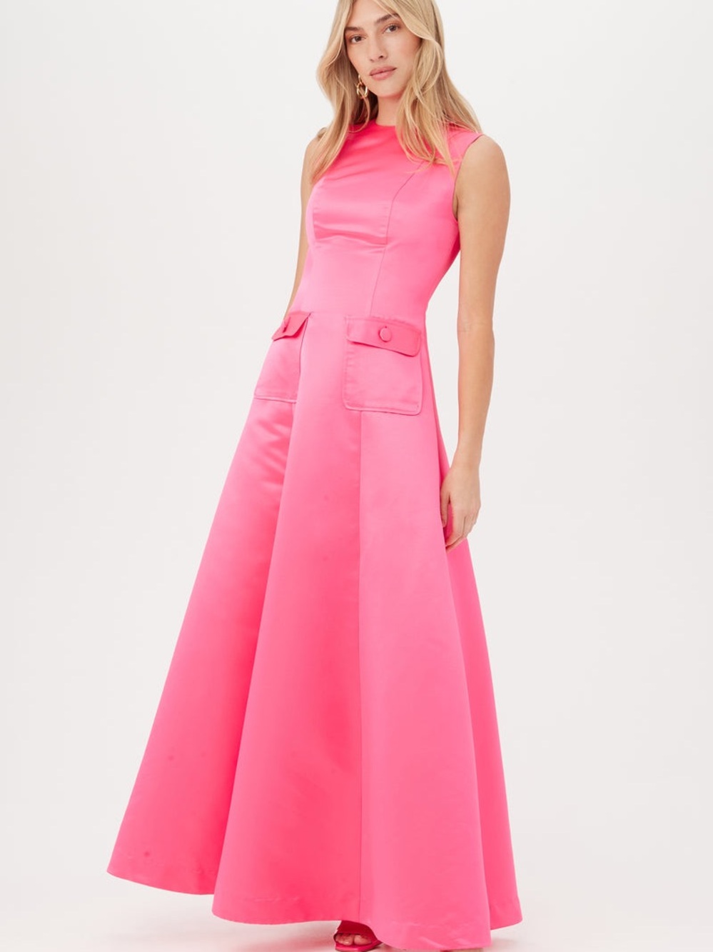 Trina Turk Guinevere Dress Pink Paradis Sleeveless A-Line Maxi Dress in Hot Pink